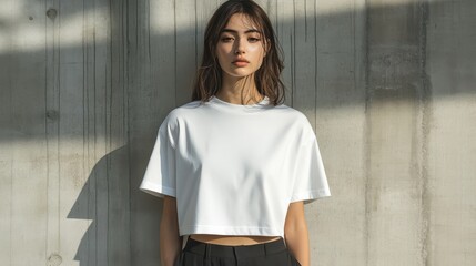 A minimalist canvas of white, featuring a classic cropped t-shirt, its clean lines and simple design ready to showcase the wearer is individuality.