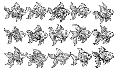 Goldfish Coloring Page for Adults, Intricate Line Art Design, Perfect for Relaxation and Stress Relief, Great for Adult Coloring Books or Printable Art Therapy Activities, HQ Illustration.