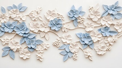 Delicate floral relief art installation gallery space decorative art contemporary design side view aesthetic appeal