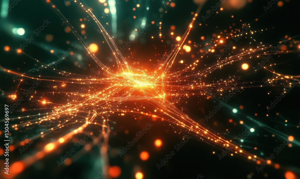 Aufkleber futuristic glowing nodes and lines forming a digital network illuminated by gradient lighting symbol