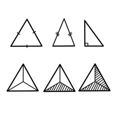 set of three types of triangle and the shaded triangle