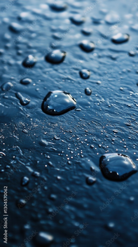 Poster captivating close up of glistening water droplets on a smooth dark surface creating a calming and re
