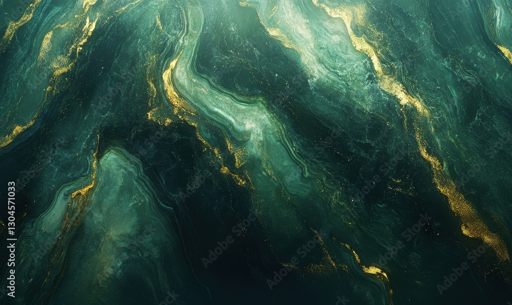 Poster luxurious abstract marble texture in bold swirls of green and gold illuminated by soft ambient light