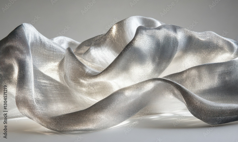 Aufkleber luxurious flowing silver fabric illuminated by glowing highlights, creating smooth textures and an e