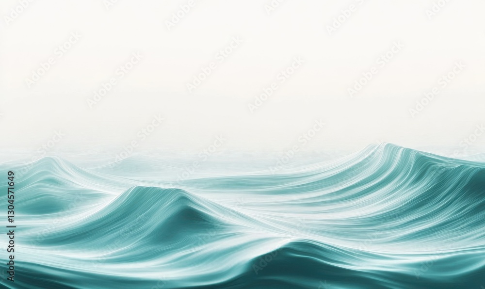 Poster minimalist waves of pale green and white blending smoothly on a neutral background, creating a calmi