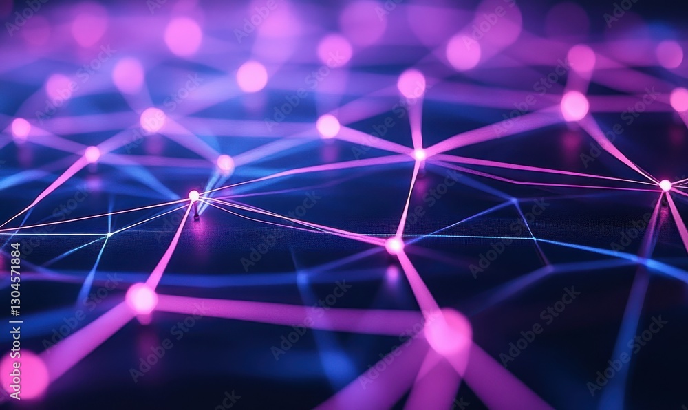 Poster macro shot of vibrant neon lines glowing dynamically in a futuristic network pattern, symbolizing co