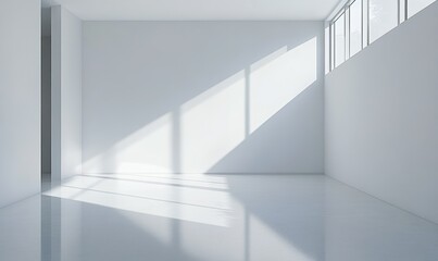Minimalist aesthetic of a sleek modern kitchen bathed in natural light, with clean lines and a bright white color palette