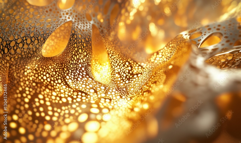 Poster intricate metallic gold patterns glowing softly under warm light, creating a modern and luxurious ab