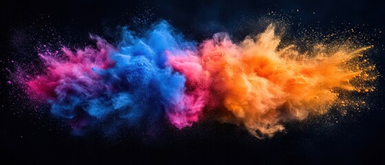 Fototapeta premium Colorful Powder Explosion on Dark Backdrop Creates a Dynamic and Vibrant Abstract Art Piece for Creative Projects