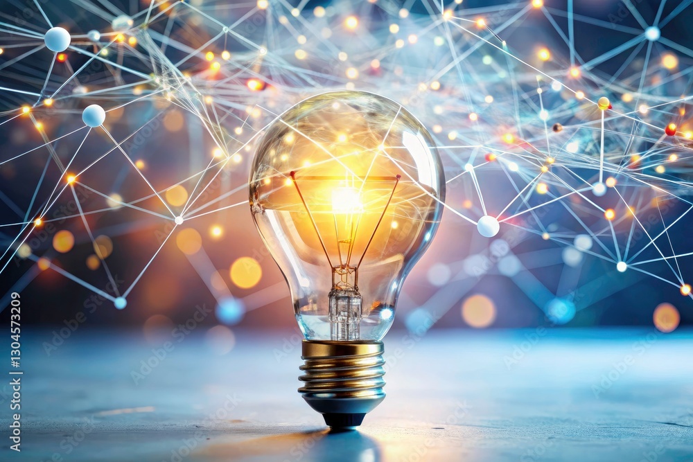 Poster bokeh light bulb big data innovation - new ideas network connection concept