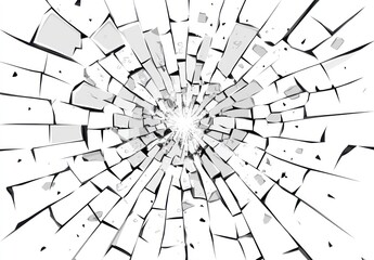 Obraz premium Shattered glass radiating outwards from a central point, creating a radial pattern of fragmentation.