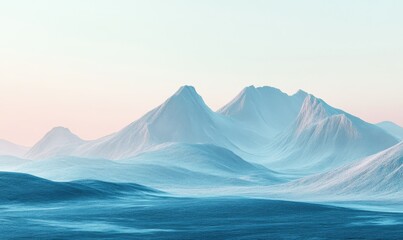 Layered blue mountain ranges fading into the horizon, soft pastel lighting capturing the calm and serene beauty of the natural landscape