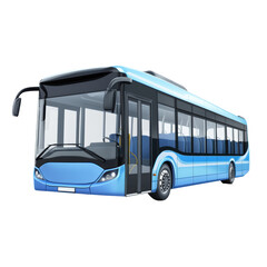 Blue city bus parked at a terminal ready for passengers