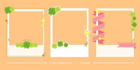 Photo decoration, frame illustration. Polaroid illustration set decorated with lucky four-leaf clover. Vector illustration.
