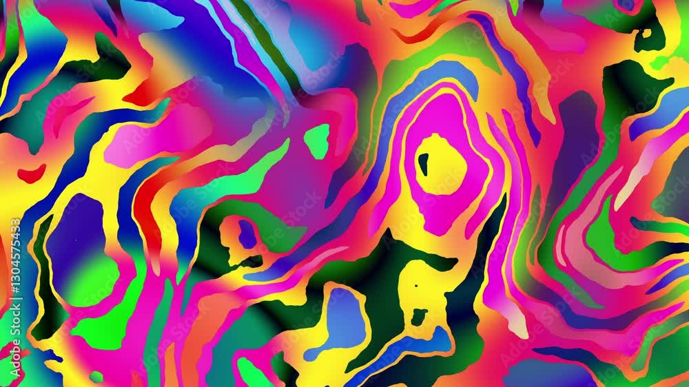 Poster colorful abstract psychedelic fluid background for summer music festival. loop vj background