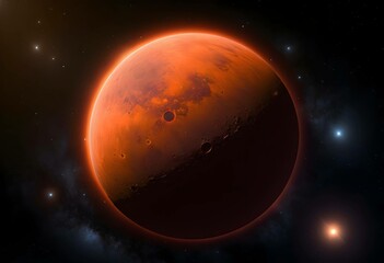 Obraz premium Majestic Red Planet In Deep Space With Celestial Stars And Shadows. astronomy background