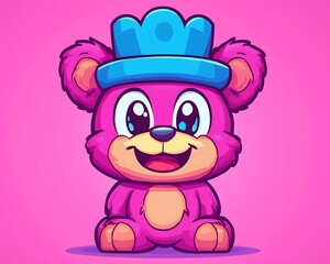 Obraz premium Pink bear wearing crown, digital art