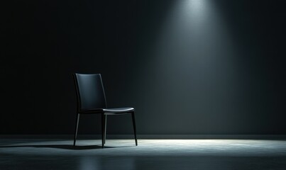 Modern minimalistic chair positioned in a dark room with a single spotlight illuminating its sleek design, symbolizing simplicity and elegance