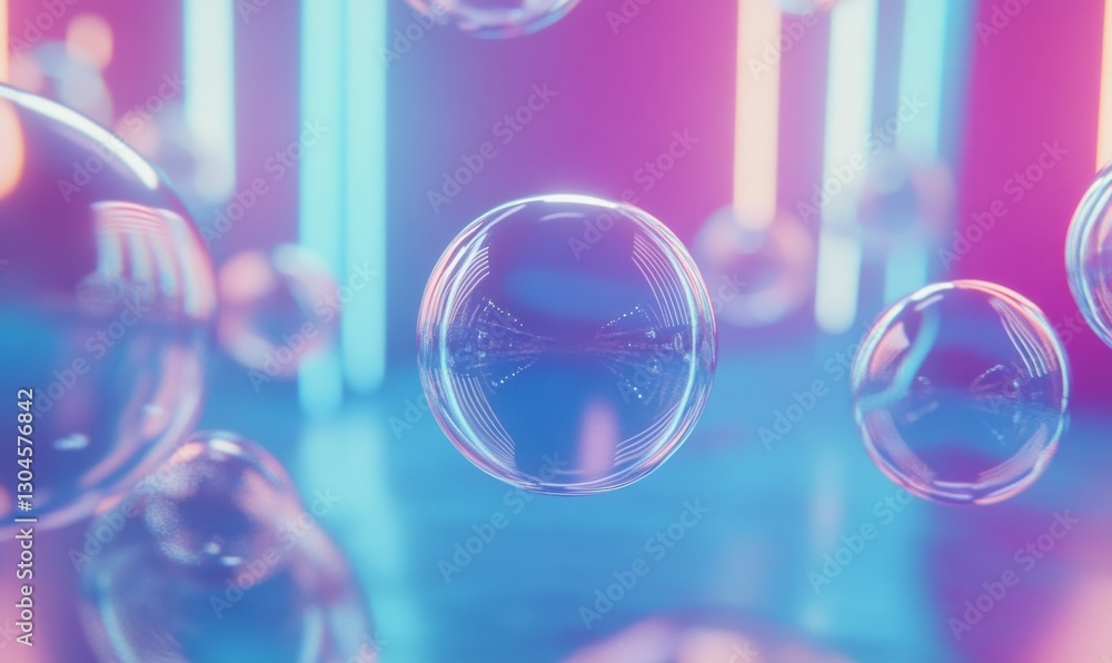 Poster sleek blue abstract bubbles floating on a vibrant background, illuminated by soft diffused light for