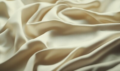 Obraz premium Luxurious cream-colored silk fabric with intricate folds, illuminated by soft diffused light emphasizing its smooth and elegant texture