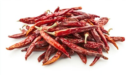 Fototapeta premium Pile of dried red chili peppers isolated on white.