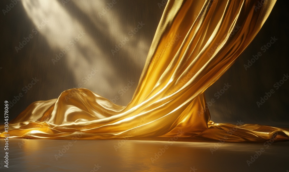 Poster luxurious flowing golden silk illuminated by soft ambient light creating a bold and elegant abstract