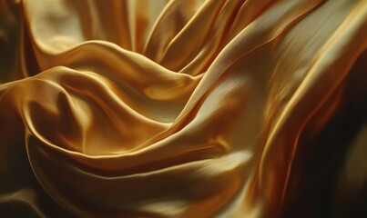 Fototapeta premium Luxurious flowing gold satin fabric with soft ripples illuminated by diffused light emphasizing its smooth and elegant texture