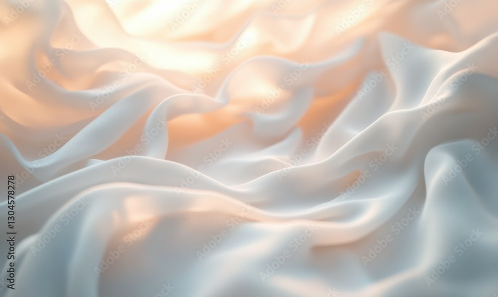 Aufkleber luxurious flowing white satin fabric with soft ripples and highlights, illuminated by gentle light c