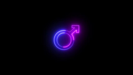 Neon gender icon. Animation neon male gender symbol. Glowing neon line Male gender symbol icon on black background. - Powered by Adobe