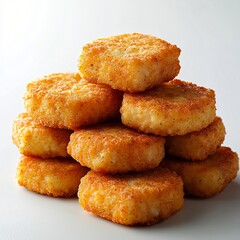 Golden Brown Crispy Chicken Nuggets Stack Fast Food Snack Close Up