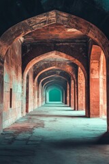 Elaborate stone columns and arches are characteristic of the Hira Mahal, an ancient architectural structure located within the Red Fort in Delhi, India