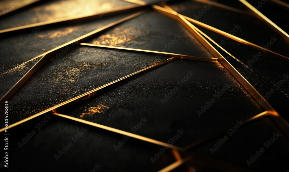 Poster sleek, modern tech-inspired abstract background featuring intersecting golden lines on a textured bl