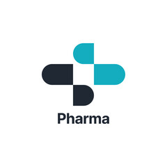 The logo design of two capsules becomes a symbol of the health cross