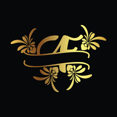 Elegant golden letter F with floral design on black background for luxury branding and monogram logos