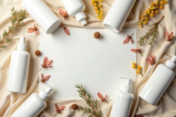 White containers surrounded by colorful flowers