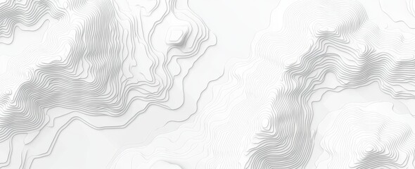 An abstract background featuring white-gray topographic lines, a grid map, curved white wave paper, 3D waves, and a modern design