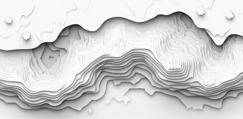 An abstract white paper background featuring lines, with a topographic map design showcasing curved white wave paper reliefs