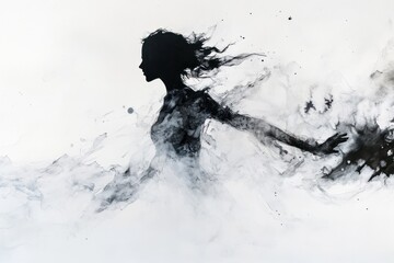 Fototapeta premium Silhouette of a woman dissolving into smoke.