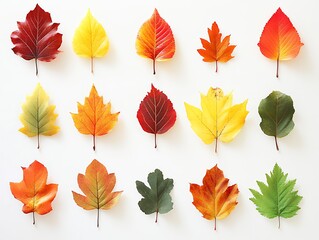 Obraz premium Autumn Leaf Collection Red, Yellow, and Orange Fall Foliage on White Background