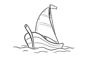 sailing boat digital illustration isolated black and white