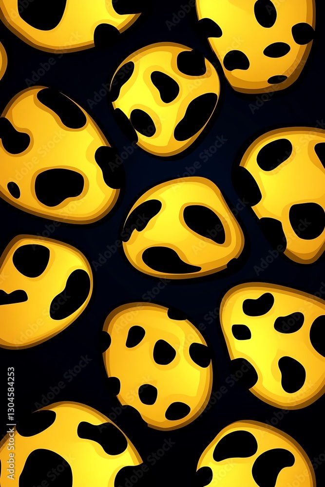 Poster abstract background of floating golden shapes with unique spots design
