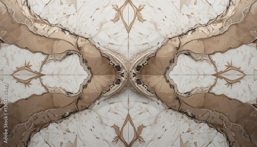 Poster symmetrical pattern of beige and white marble textures creating abstract shapes