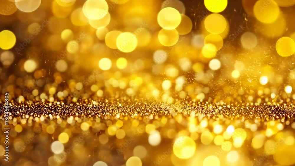 Poster abstract glittering background of blurred golden light and sparkling dust particles, bokeh effect.