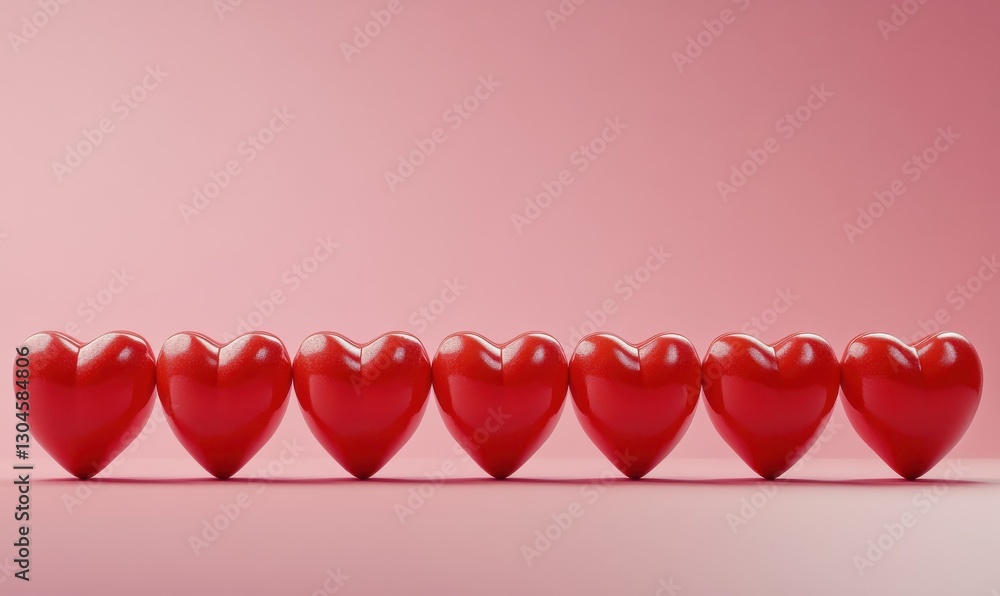 Aufkleber playful array of red hearts arranged neatly on a soft pink background, illuminated by natural light 