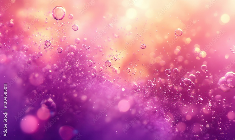 Poster sparkling soap bubbles floating through vibrant pink and purple bokeh, creating a playful and whimsi