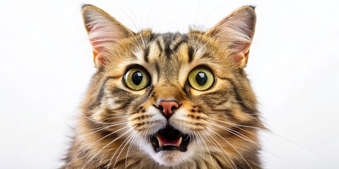 Fototapeta premium Hilarious Surprised Cat Meme: Wide-Eyed Feline with Open Mouth Stock Photo