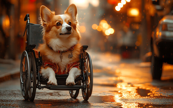 Resilient Spirit: Handicapped Dog in Warm Sunset Glow