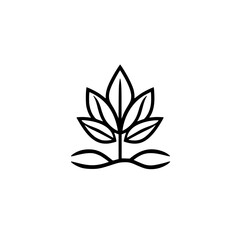 Minimalist logo of a stylized plant with leaves, evoking a sense of growth, nature, and clean elegance.