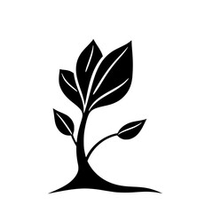 Vector illustration of a stylized plant sprout, depicted in bold black silhouette against a white background, symbolizing growth.