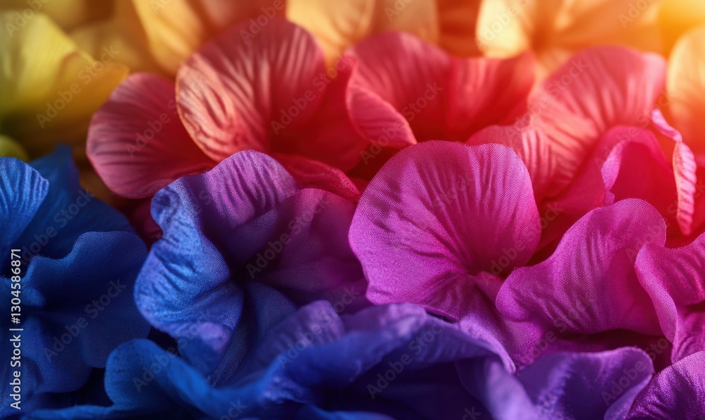 Poster macro shot of colorful flower petals illuminated by soft diffused light creating a vibrant and natur